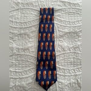 Oscar de la Renta 100% Silk Navy and Rust Patterned Tie